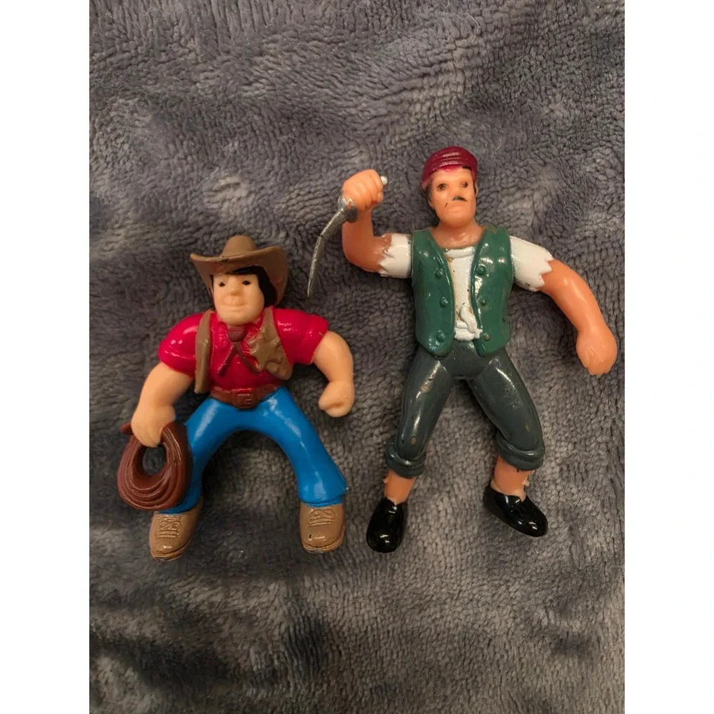 Vintage PVC Lincoln Log Figure Lot Cowboy w/ Lasso & Pirate with Cutlass Toy Set